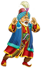 cartoon scene with arabian knight or prince isolated illustration for children
