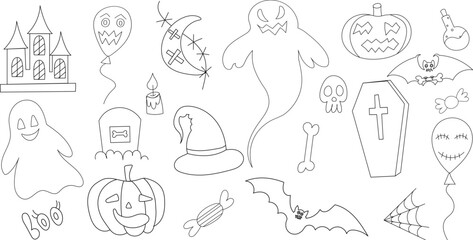 halloween set sketch ,outline on white background isolated vector