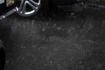 car heavy rain in chinatown new york city