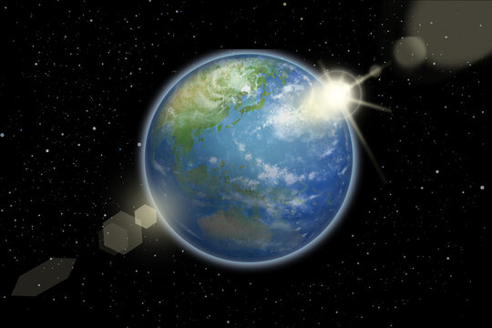 宇宙に浮いた光り輝く美しい宝石ー地球ーイラスト背景素材