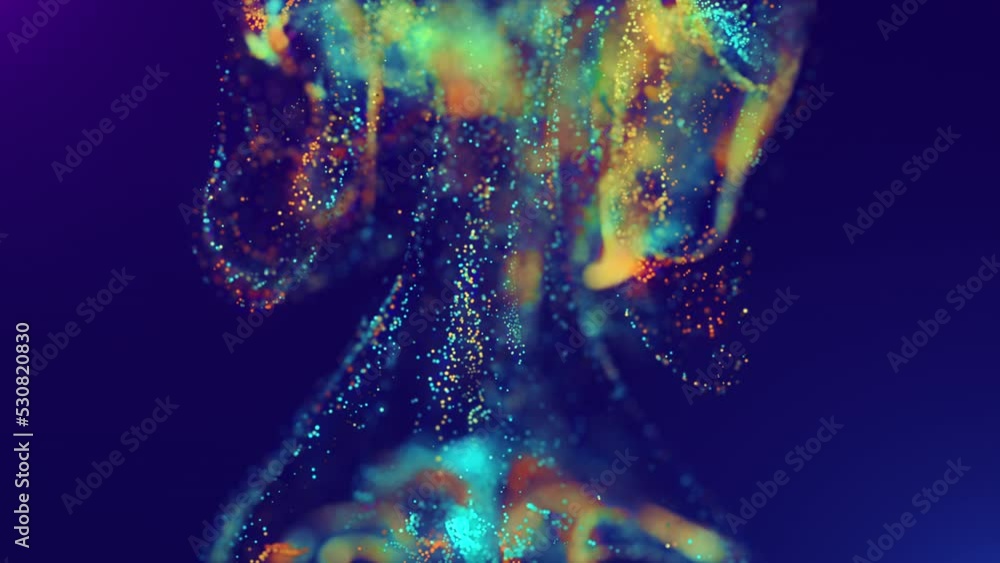 Poster multicolored, bright, abstract cloud of particles in space. a bright stream of particles moves again