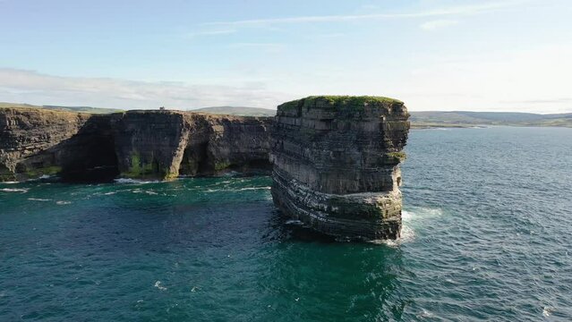 Aerial view of the Dun Briste sea stack at Downpatrick head, County Mayo - Republic of Ireland