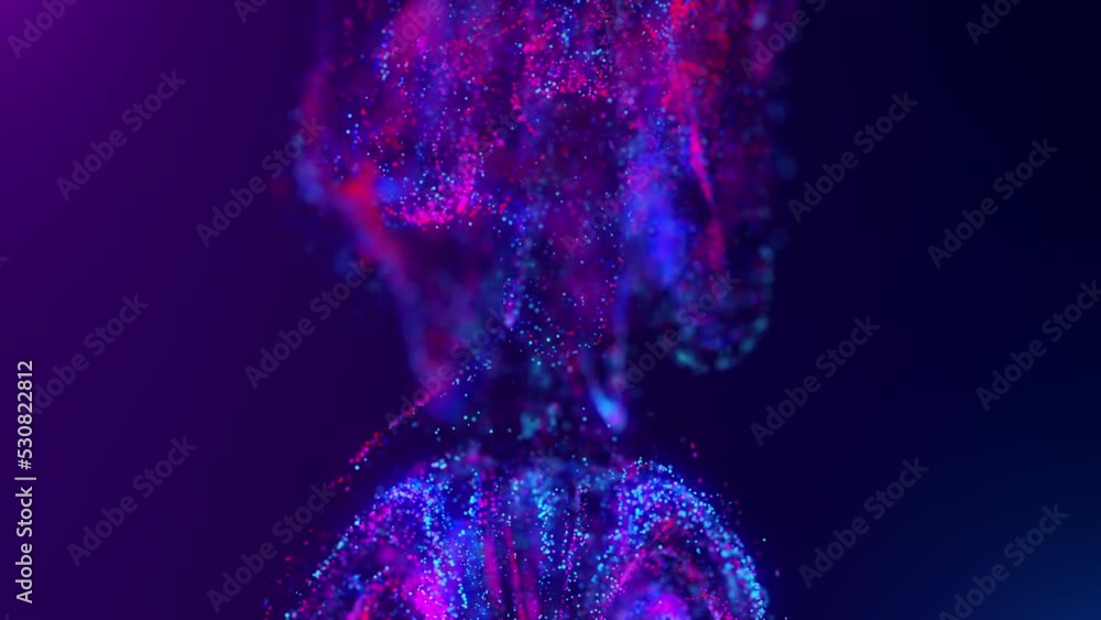 Poster multicolored, bright, abstract cloud of particles in space. a bright stream of particles moves again