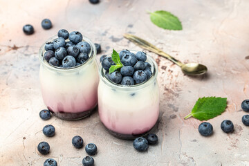 yogurt and blueberries. Healthy breakfast. Super food healthy eating vegetarian vegan food. banner,...