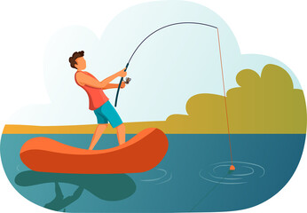 fisherman on the boat illustration