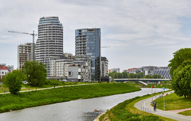 Rzeszów river and buildings. The beauty of the city of Poland.