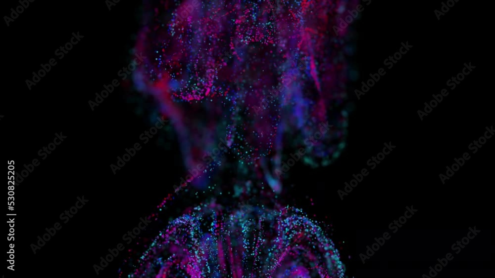 Poster multicolored, bright, abstract cloud of particles in space. a bright stream of particles moves and r