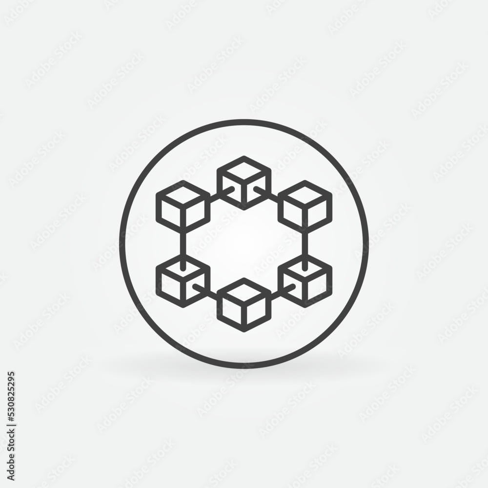 Poster circle with six blocks vector thin line blockchain concept icon or sign