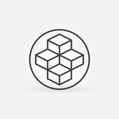 Circle with Blockchain vector line concept round icon. Four Blocks symbol