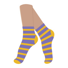 Colored socks on feet, color vector isolated cartoon-style illustration