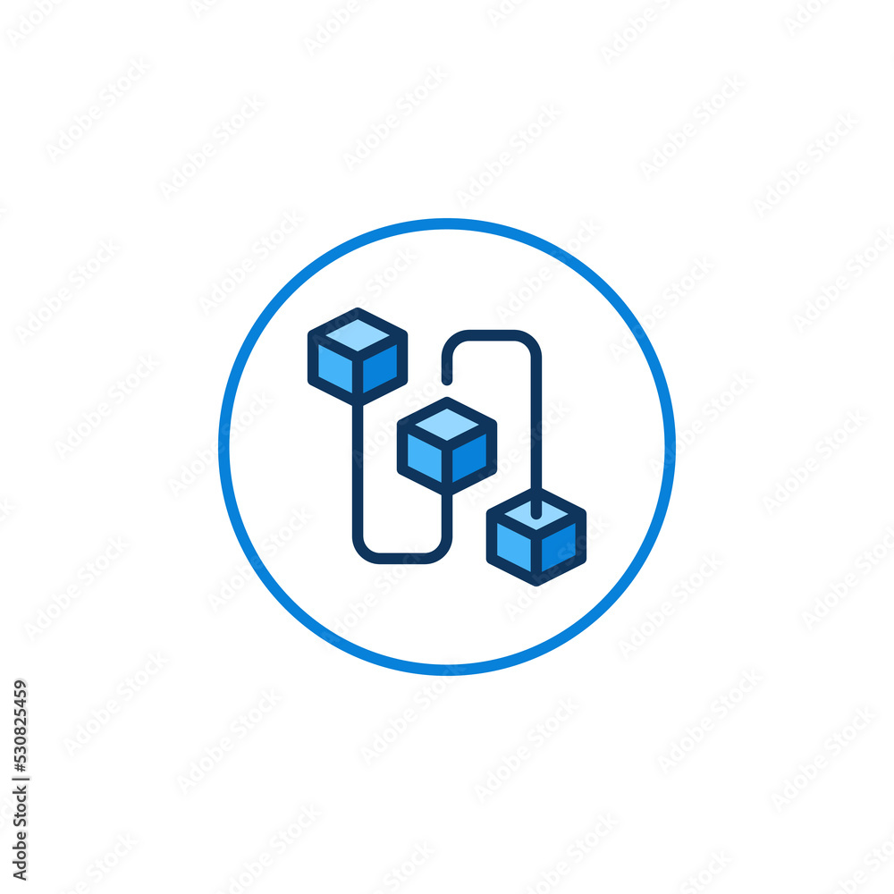 Poster circle with blockchain vector blue icon. block chain technology round symbol
