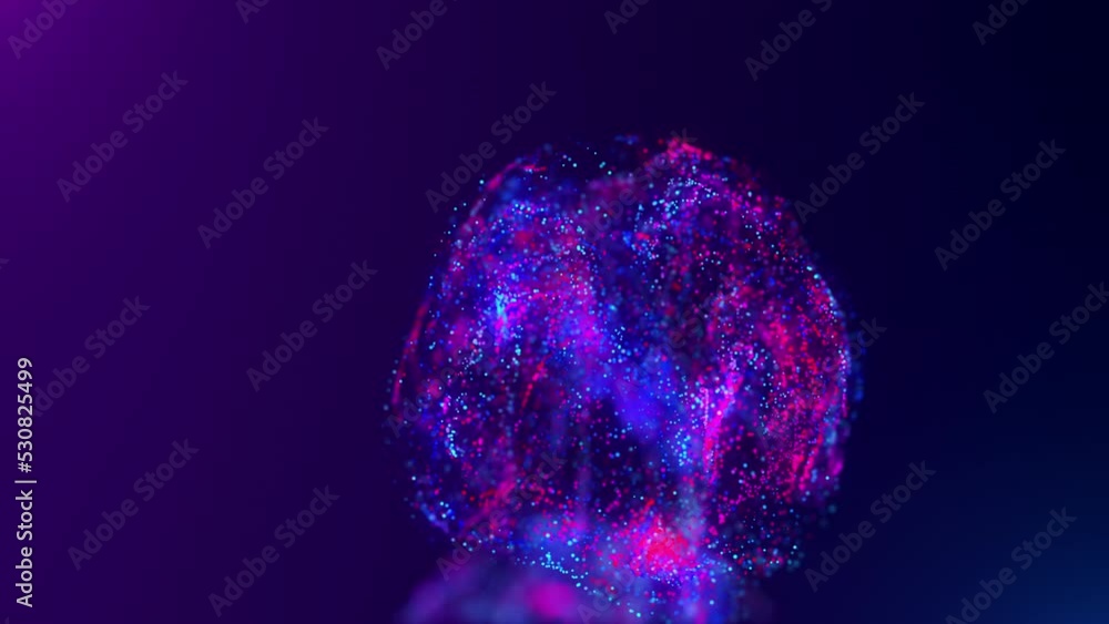 Poster multicolored, bright, abstract cloud of particles in space. a bright stream of particles moves again