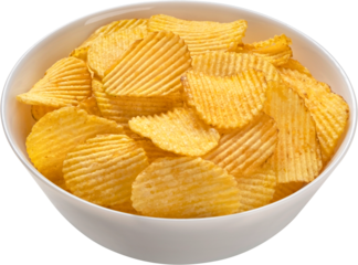 Ridged potato chips in bowl isolated