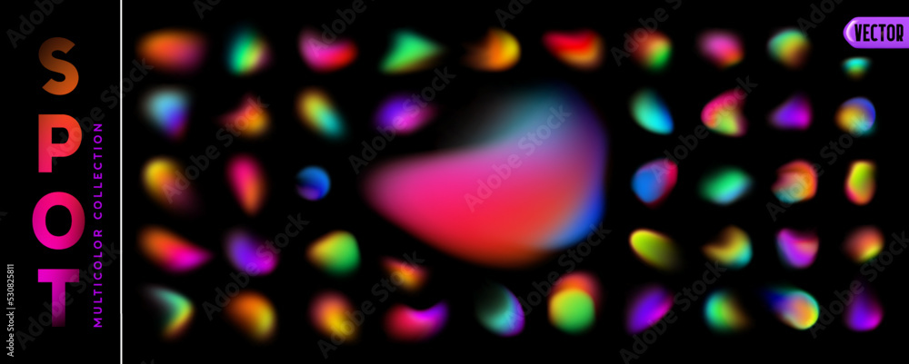 Poster abstract gradient with blur effect. set of spot blurred multicolored brush strokes. colorful fluid p
