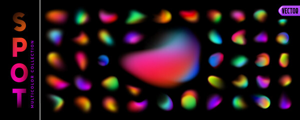 Abstract Gradient with blur effect. Set of spot blurred multicolored brush strokes. Colorful fluid paint. Collection holographic chameleon design palette of shimmering color. vector illustration © lauritta
