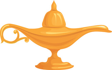 Eastern lamp. Golden alladin lantern cartoon icon