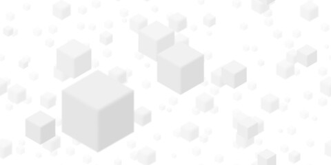 Fototapeta na wymiar Seamless abstract minimal white isometric cubes background texture. Elegant modern geometric floating squares wallpaper pattern. Subtle light grey technology backdrop design template. 3d rendering.