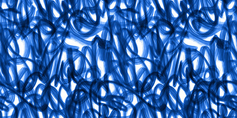 Seamless freestyle hand drawn painterly brush stroke modern abstract graffiti scribble doodle pattern in indigo blue and white. Tileable creative, fun and playful artistic background fashion texture. © Unleashed Design