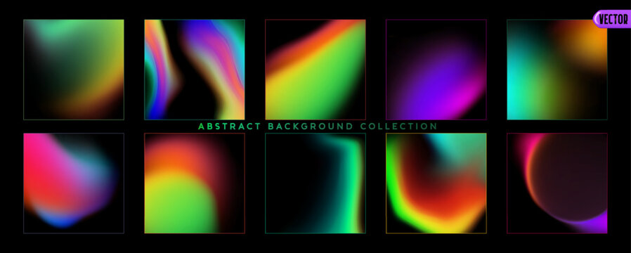 Abstract gradient background. Hologram neon texture blurred light effect. Set of colorful covers card. vector illustration