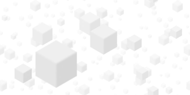 Seamless abstract minimal white isometric cubes background texture. Elegant modern geometric floating squares wallpaper pattern. Subtle light grey technology backdrop design template. 3d rendering.