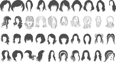 hair style icon, logo women face on white background Hair logo vector symbol, illustration icon child head silhouette vector Set of Variety women hairstyles hair woman and face logo and graphic Female