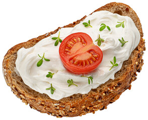 Rye toasted bread with cream cheese isolated
