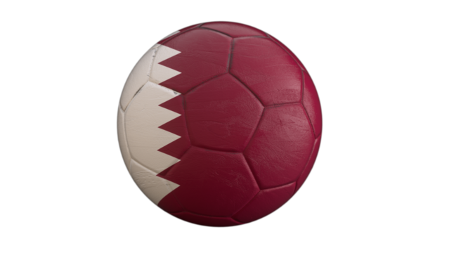 Drapeau du Qatar incrusté dans un ballon de football avec couche Alpha fond transparent
