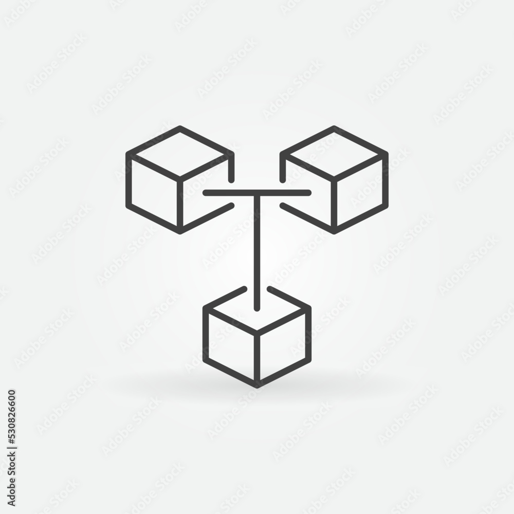 Poster blockchain outline vector concept icon. 3 connected blocks - block-chain sign