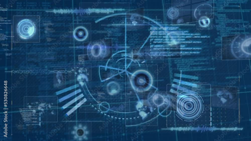 Poster animation of scope scanning over data processing on black background