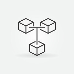 Blockchain outline vector concept icon. 3 Connected Blocks - Block-chain sign