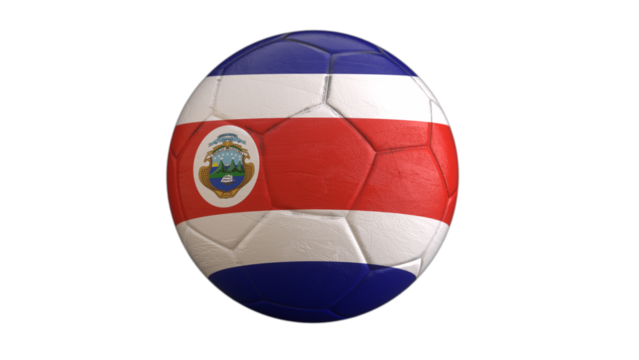 Drapeau du Costa Rica incrusté dans un ballon de football avec couche Alpha fond transparent
