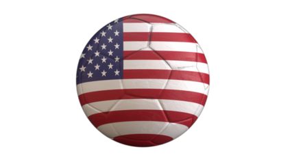 Drapeau des Etats-Unis incrusté dans un ballon de football avec couche Alpha fond transparent