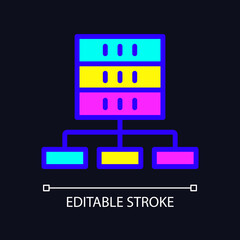 Data set technology RGB color icon for dark theme. Virtual storage for information. Data mining. Simple filled line drawing on night mode background