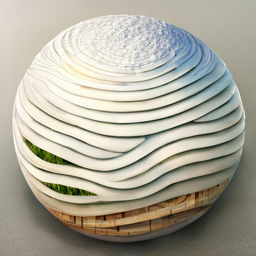 Sphere abstract architecture background, white round building