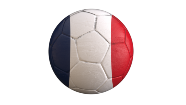Drapeau de la France incrusté dans un ballon de football avec couche Alpha fond transparent