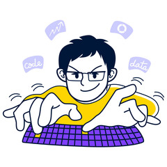 Vector illustration of male analyst analyzing information. Logic thinking concept