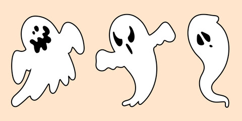 A Set Of Halloween Ghost Silhouettes, A Collection Of Ghost Doodles