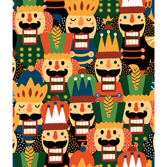 Nutcracker. Christmas vector vertical banner.  Seamless pattern can be used for wallpaper, pattern fills, web page background, surface textures.