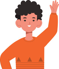 Smiling boy with raised hand. Goodbye gesture