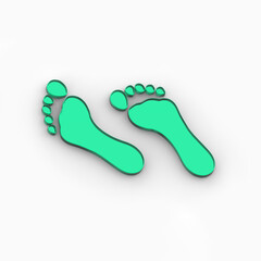 Fototapeta na wymiar two green glass bare footprints. bare footprint close up. Square image. 3D image. 3D rendering.
