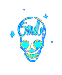 blue neon lighting skull smiling art