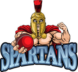 A Spartan or Trojan warrior Cricket sports mascot holding a ball