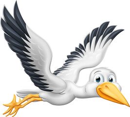 Fototapeta premium Stork Cartoon Pregnancy Myth Bird Flying