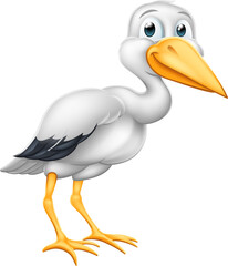 Fototapeta premium Stork Cartoon Pregnancy Myth Bird With New Baby