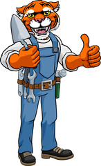 Tiger Bricklayer Builder Holding Trowel Tool