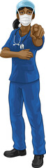 Doctor or Nurse Woman in Scrubs Uniform Pointing