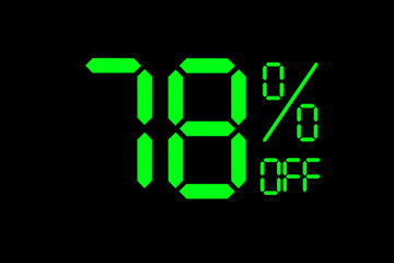 Fototapeta premium Vector illustration of green 78% discount special offer tag. Discount offer price tag for advertising campaign symbol in retail, sales promotion marketing, shopping day in green neon digital style.