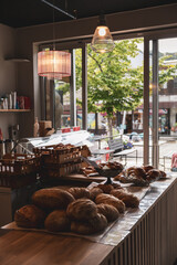 Gourmet donuts & bread at a boutique bakery shop. - obrazy, fototapety, plakaty