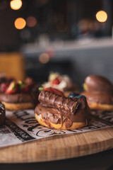 Gourmet donuts & bread at a boutique bakery shop.