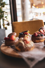 Gourmet donuts & bread at a boutique bakery shop.